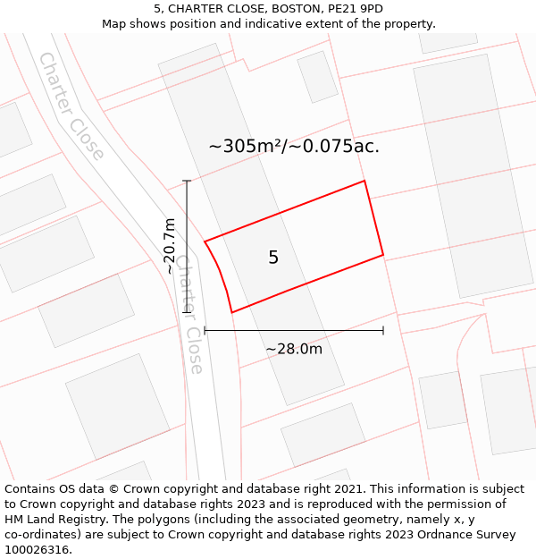 5, CHARTER CLOSE, BOSTON, PE21 9PD: Plot and title map