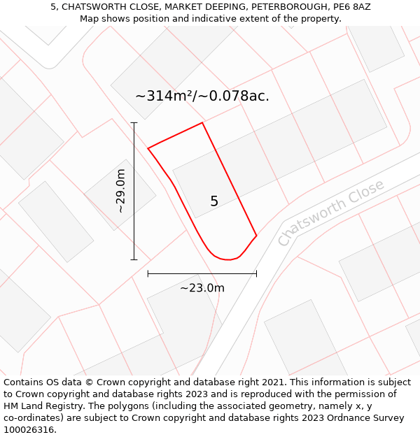 5, CHATSWORTH CLOSE, MARKET DEEPING, PETERBOROUGH, PE6 8AZ: Plot and title map