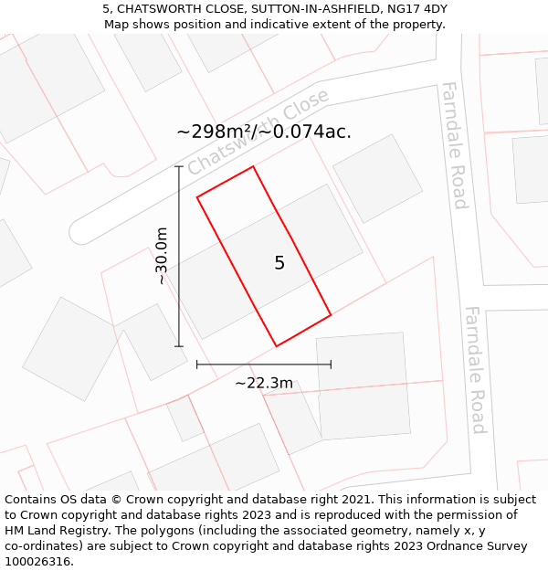 5, CHATSWORTH CLOSE, SUTTON-IN-ASHFIELD, NG17 4DY: Plot and title map