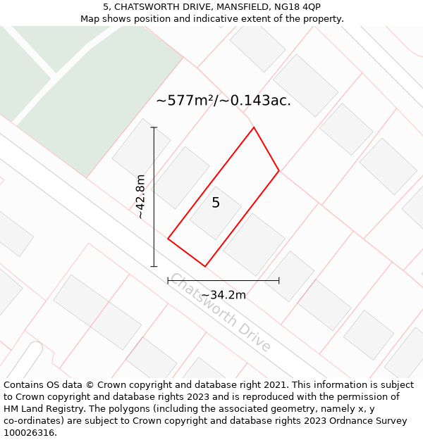 5, CHATSWORTH DRIVE, MANSFIELD, NG18 4QP: Plot and title map