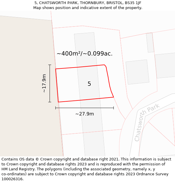 5, CHATSWORTH PARK, THORNBURY, BRISTOL, BS35 1JF: Plot and title map