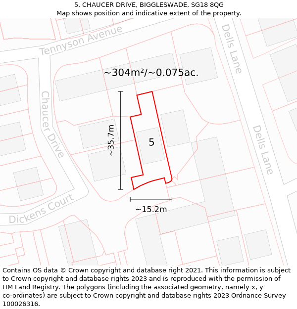 5, CHAUCER DRIVE, BIGGLESWADE, SG18 8QG: Plot and title map