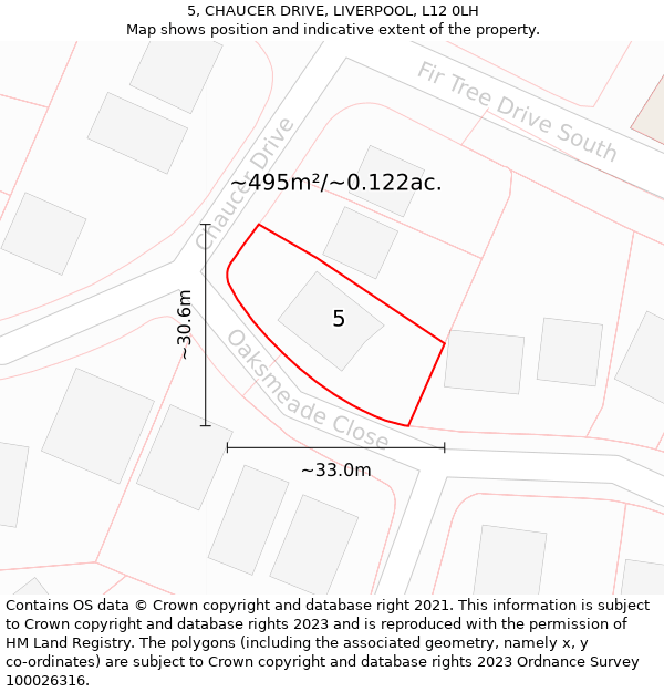5, CHAUCER DRIVE, LIVERPOOL, L12 0LH: Plot and title map