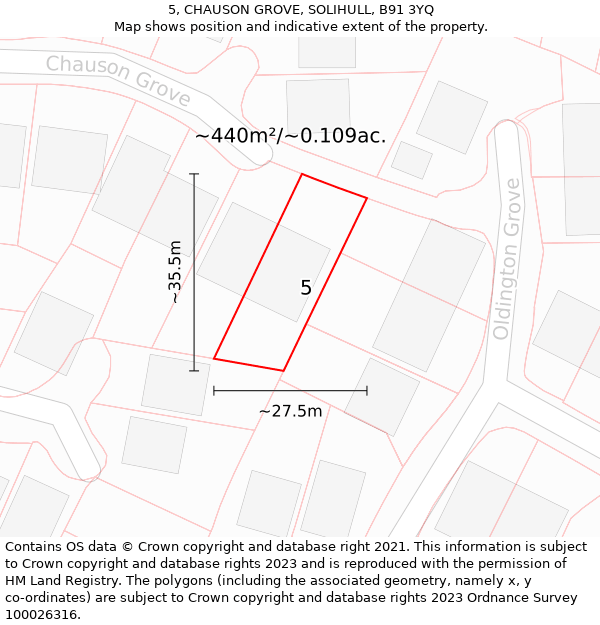 5, CHAUSON GROVE, SOLIHULL, B91 3YQ: Plot and title map