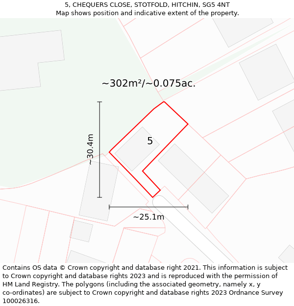 5, CHEQUERS CLOSE, STOTFOLD, HITCHIN, SG5 4NT: Plot and title map