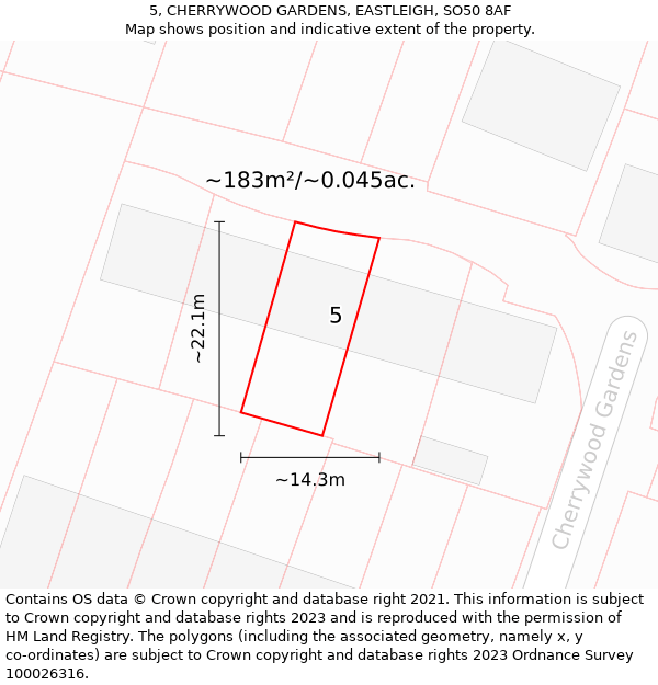 5, CHERRYWOOD GARDENS, EASTLEIGH, SO50 8AF: Plot and title map