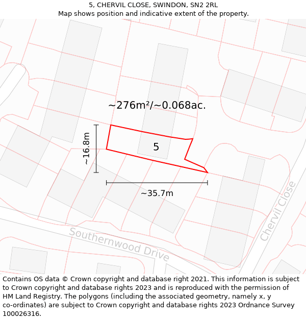 5, CHERVIL CLOSE, SWINDON, SN2 2RL: Plot and title map