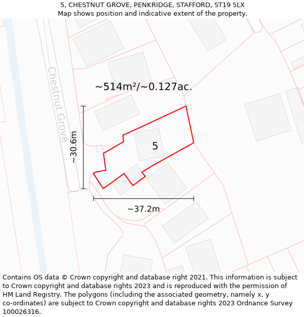 5, CHESTNUT GROVE, PENKRIDGE, STAFFORD, ST19 5LX: Plot and title map