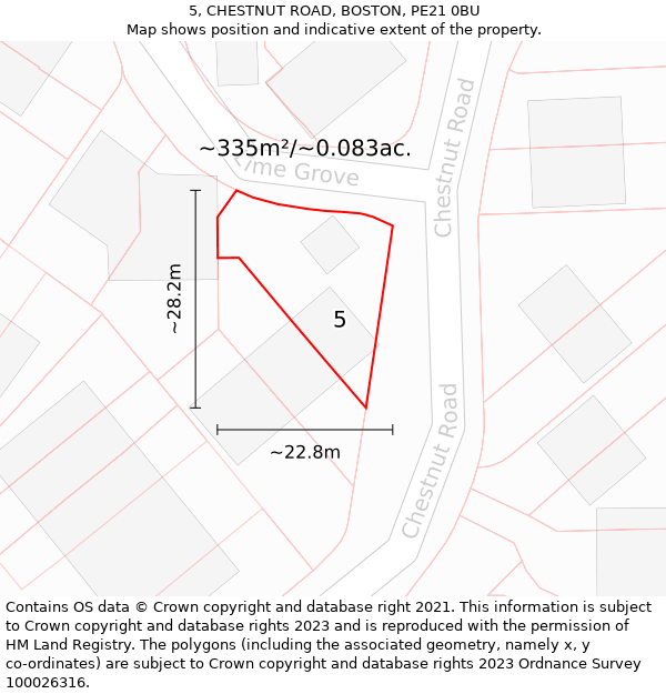 5, CHESTNUT ROAD, BOSTON, PE21 0BU: Plot and title map