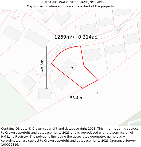 5, CHESTNUT WALK, STEVENAGE, SG1 4DD: Plot and title map