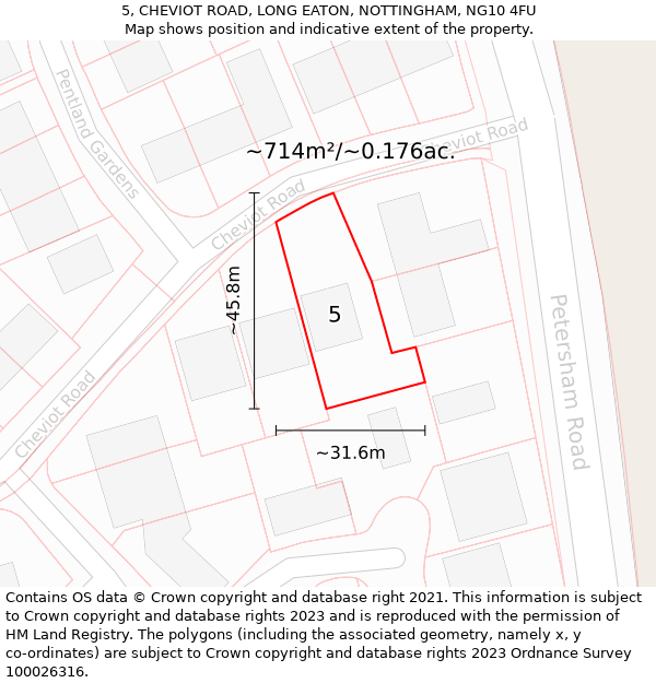 5, CHEVIOT ROAD, LONG EATON, NOTTINGHAM, NG10 4FU: Plot and title map