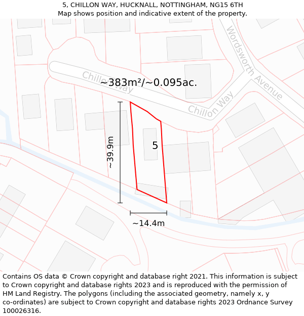 5, CHILLON WAY, HUCKNALL, NOTTINGHAM, NG15 6TH: Plot and title map