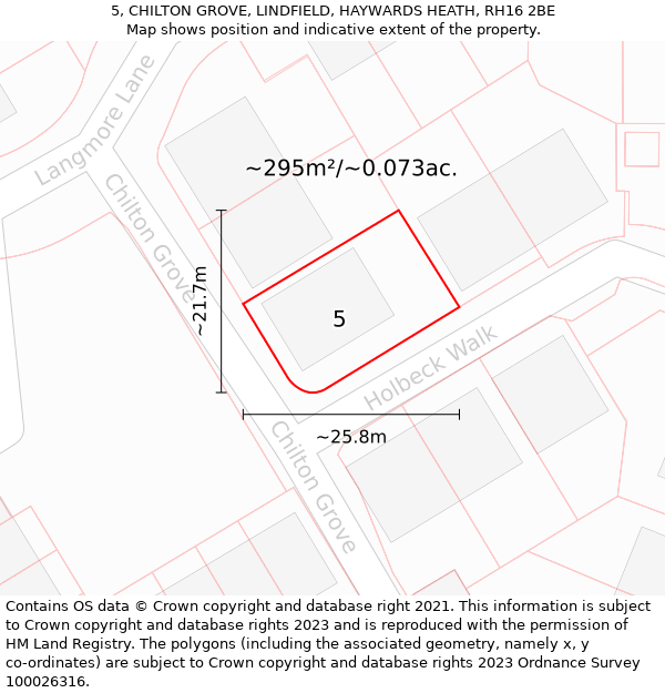 5, CHILTON GROVE, LINDFIELD, HAYWARDS HEATH, RH16 2BE: Plot and title map