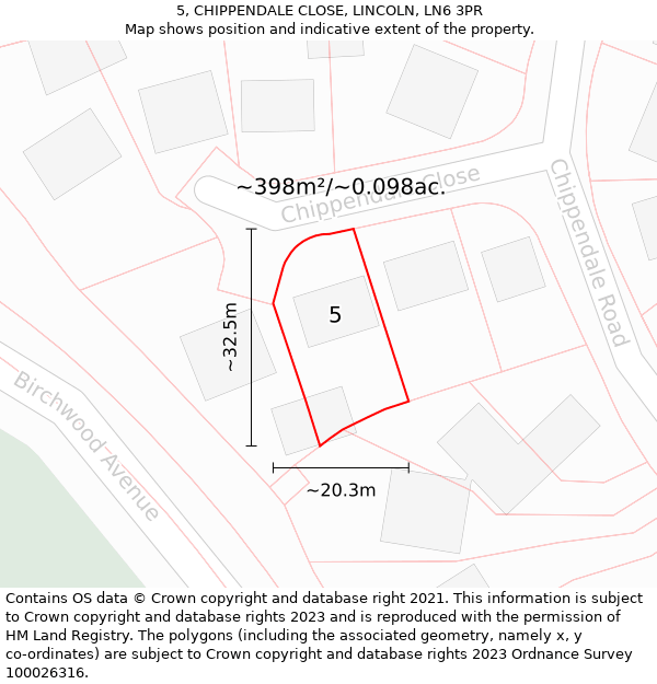 5, CHIPPENDALE CLOSE, LINCOLN, LN6 3PR: Plot and title map
