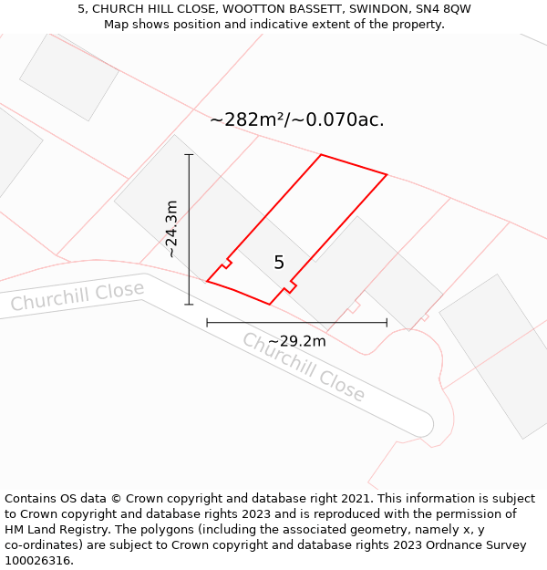 5, CHURCH HILL CLOSE, WOOTTON BASSETT, SWINDON, SN4 8QW: Plot and title map