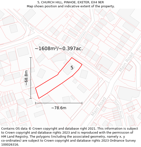 5, CHURCH HILL, PINHOE, EXETER, EX4 9ER: Plot and title map