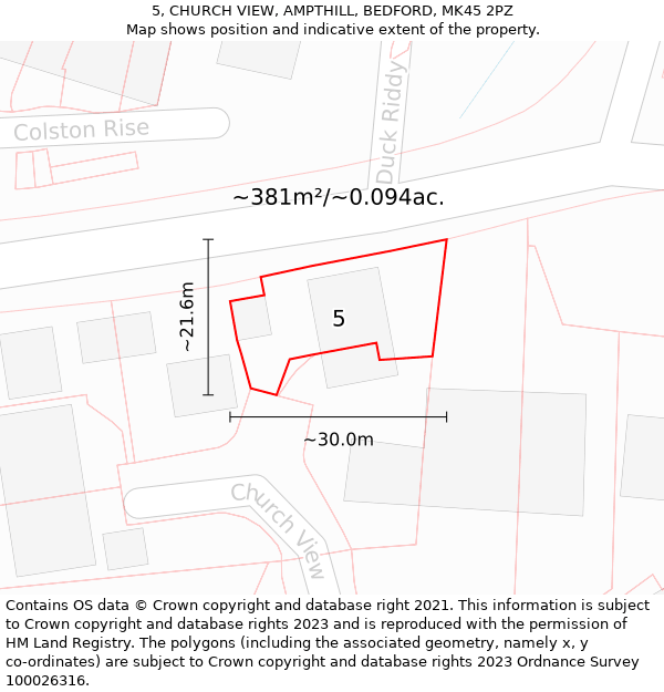 5, CHURCH VIEW, AMPTHILL, BEDFORD, MK45 2PZ: Plot and title map