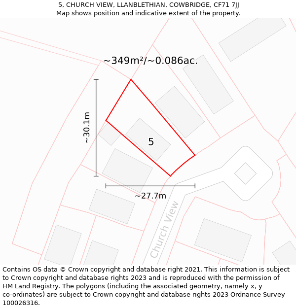 5, CHURCH VIEW, LLANBLETHIAN, COWBRIDGE, CF71 7JJ: Plot and title map