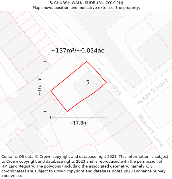 5, CHURCH WALK, SUDBURY, CO10 1HJ: Plot and title map