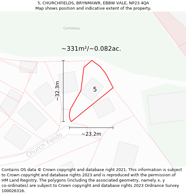 5, CHURCHFIELDS, BRYNMAWR, EBBW VALE, NP23 4QA: Plot and title map