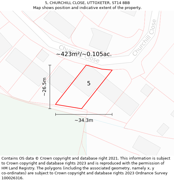 5, CHURCHILL CLOSE, UTTOXETER, ST14 8BB: Plot and title map