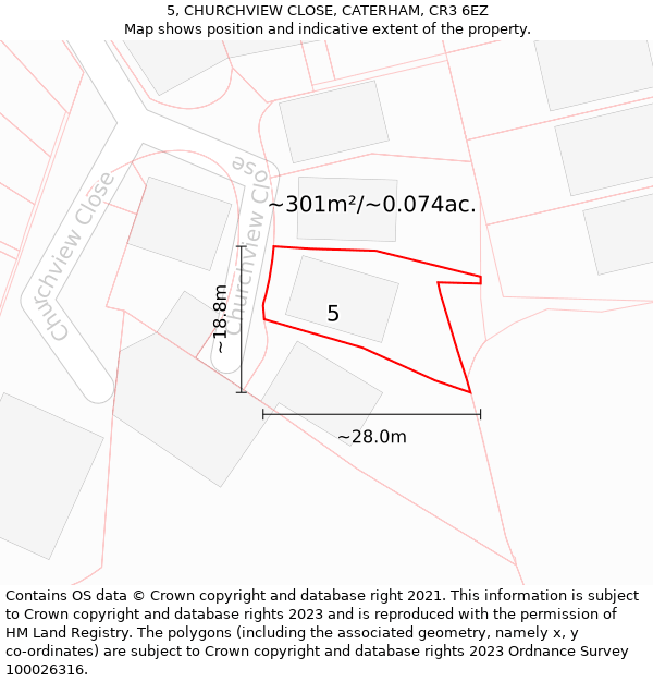 5, CHURCHVIEW CLOSE, CATERHAM, CR3 6EZ: Plot and title map