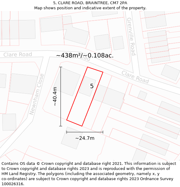 5, CLARE ROAD, BRAINTREE, CM7 2PA: Plot and title map
