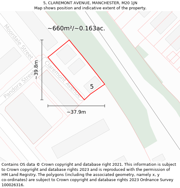 5, CLAREMONT AVENUE, MANCHESTER, M20 1JN: Plot and title map