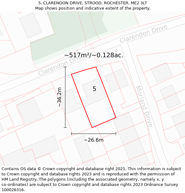 5, CLARENDON DRIVE, STROOD, ROCHESTER, ME2 3LT: Plot and title map