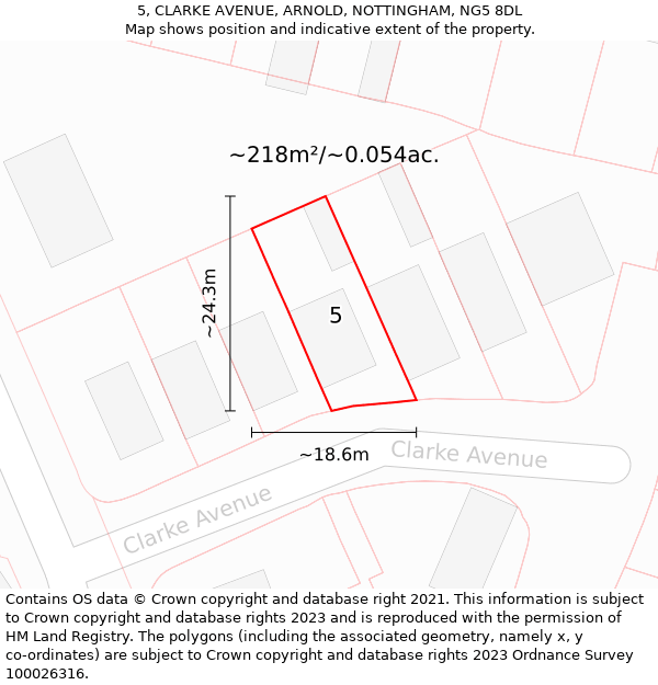 5, CLARKE AVENUE, ARNOLD, NOTTINGHAM, NG5 8DL: Plot and title map