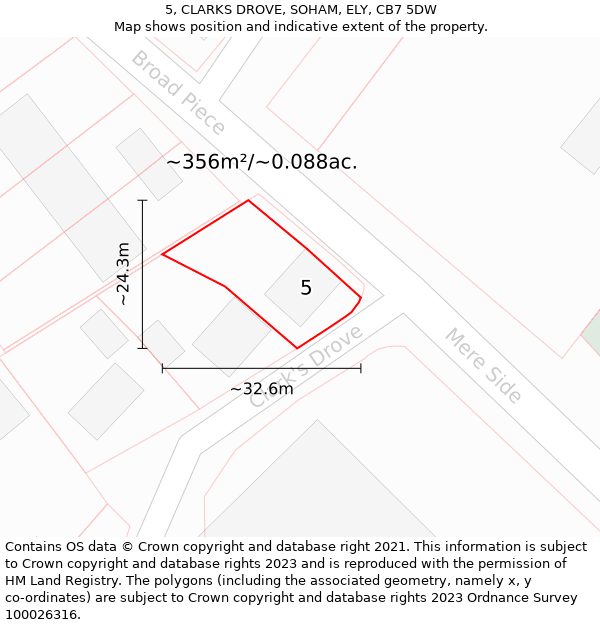 5, CLARKS DROVE, SOHAM, ELY, CB7 5DW: Plot and title map