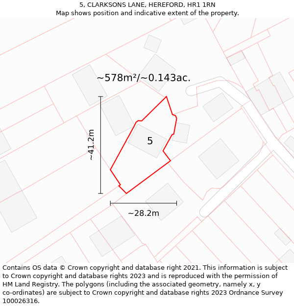 5, CLARKSONS LANE, HEREFORD, HR1 1RN: Plot and title map