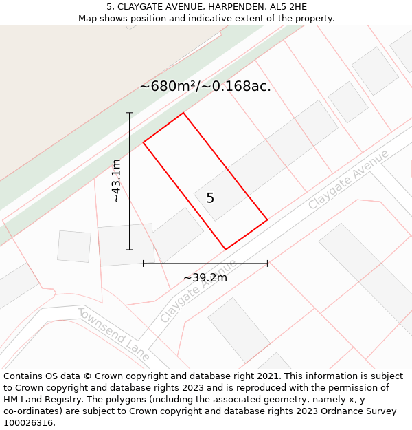 5, CLAYGATE AVENUE, HARPENDEN, AL5 2HE: Plot and title map