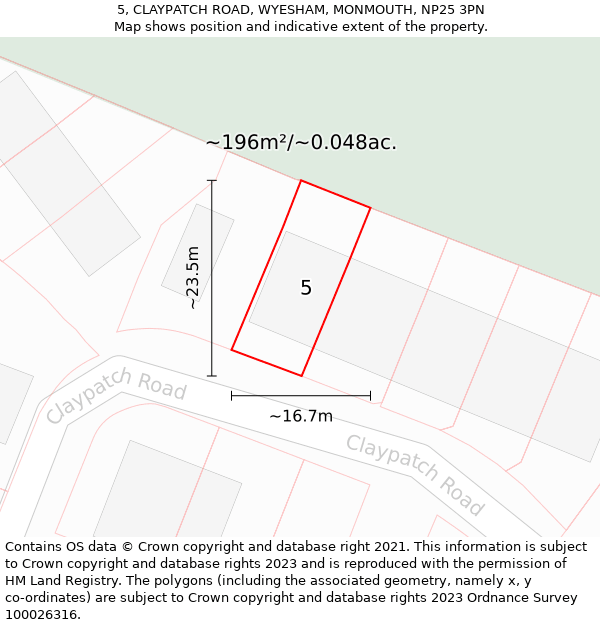 5, CLAYPATCH ROAD, WYESHAM, MONMOUTH, NP25 3PN: Plot and title map