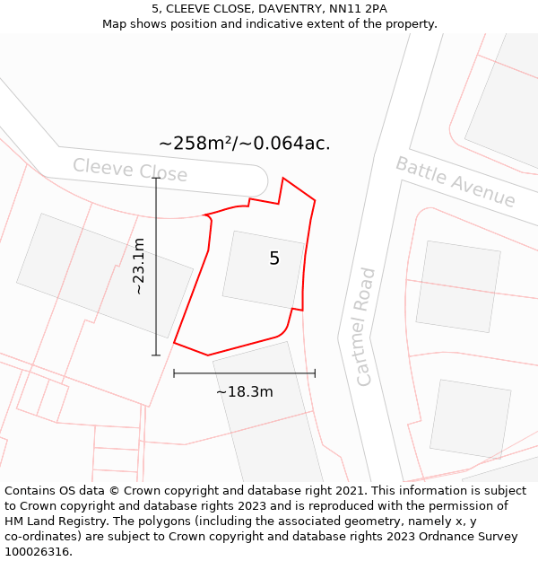 5, CLEEVE CLOSE, DAVENTRY, NN11 2PA: Plot and title map