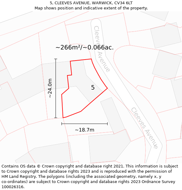 5, CLEEVES AVENUE, WARWICK, CV34 6LT: Plot and title map