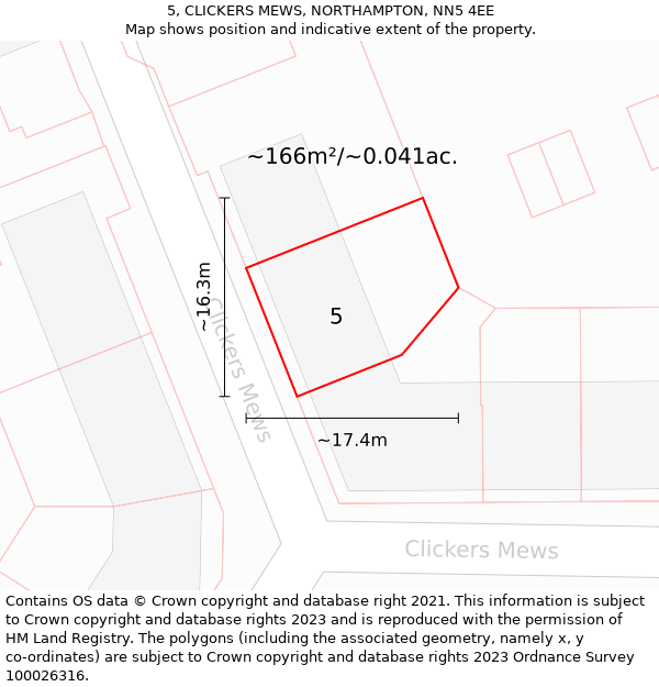 5, CLICKERS MEWS, NORTHAMPTON, NN5 4EE: Plot and title map
