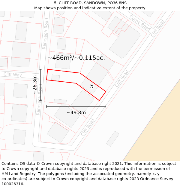 5, CLIFF ROAD, SANDOWN, PO36 8NS: Plot and title map