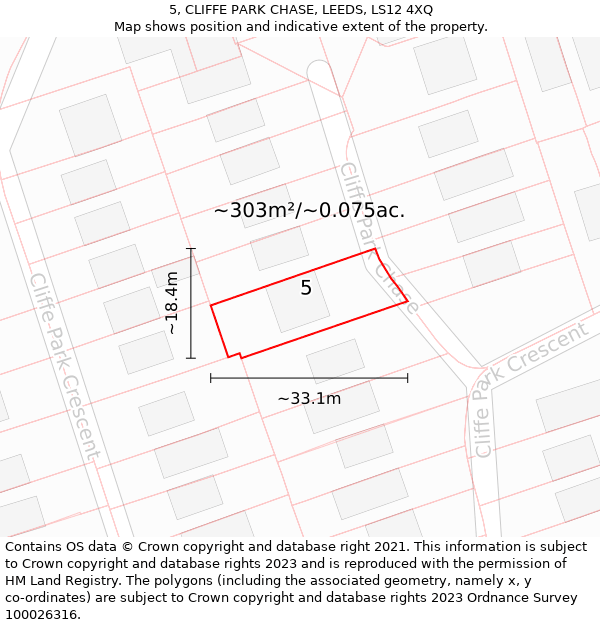 5, CLIFFE PARK CHASE, LEEDS, LS12 4XQ: Plot and title map