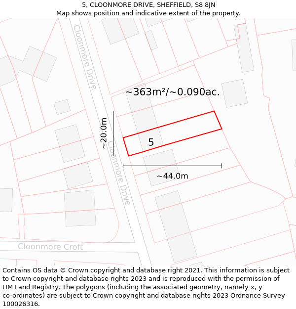 5, CLOONMORE DRIVE, SHEFFIELD, S8 8JN: Plot and title map