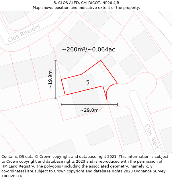 5, CLOS ALED, CALDICOT, NP26 4JB: Plot and title map