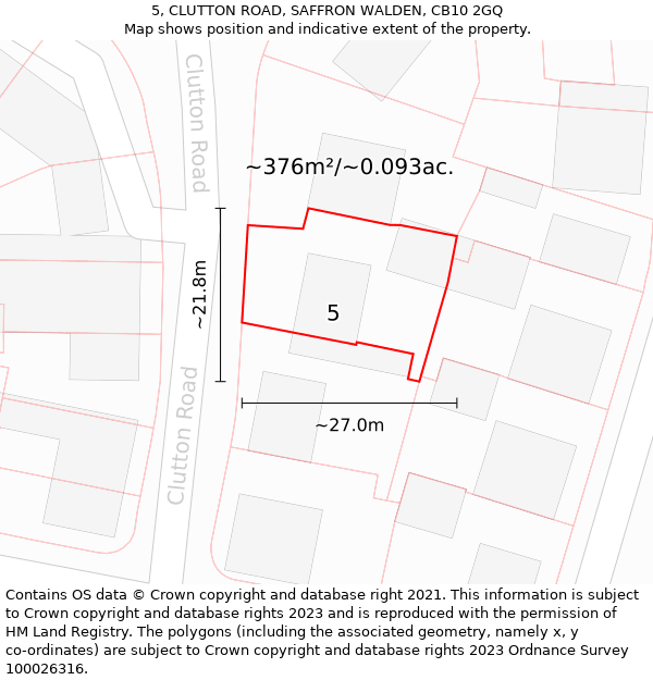 5, CLUTTON ROAD, SAFFRON WALDEN, CB10 2GQ: Plot and title map