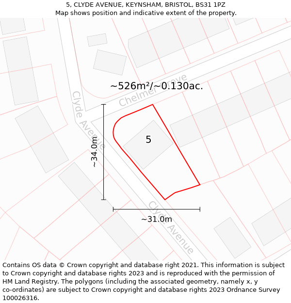 5, CLYDE AVENUE, KEYNSHAM, BRISTOL, BS31 1PZ: Plot and title map