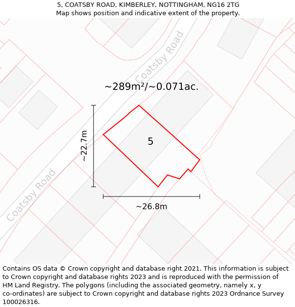 5, COATSBY ROAD, KIMBERLEY, NOTTINGHAM, NG16 2TG: Plot and title map