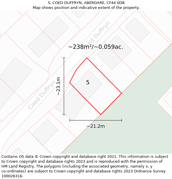 5, COED DUFFRYN, ABERDARE, CF44 0DB: Plot and title map