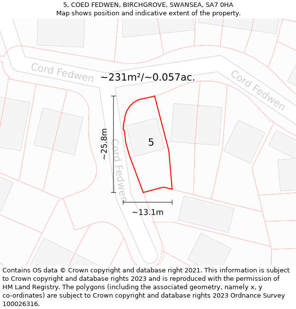 5, COED FEDWEN, BIRCHGROVE, SWANSEA, SA7 0HA: Plot and title map