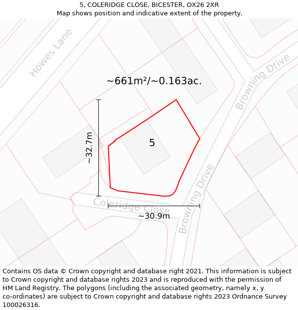 5, COLERIDGE CLOSE, BICESTER, OX26 2XR: Plot and title map