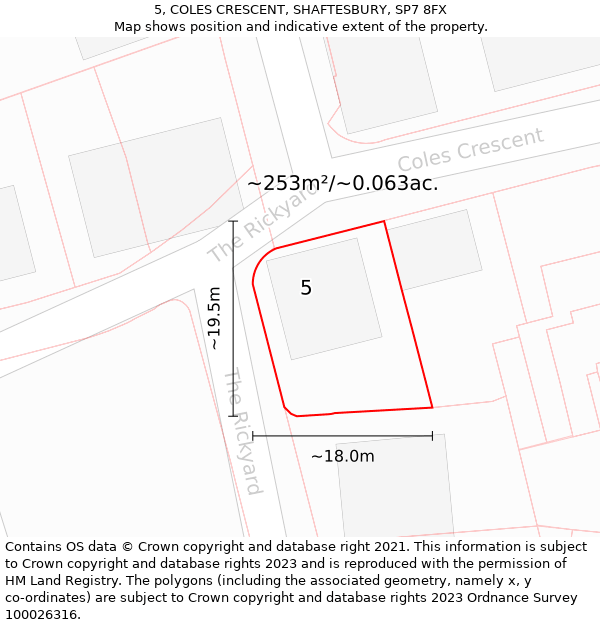 5, COLES CRESCENT, SHAFTESBURY, SP7 8FX: Plot and title map