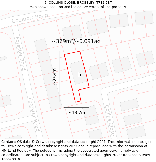 5, COLLINS CLOSE, BROSELEY, TF12 5BT: Plot and title map