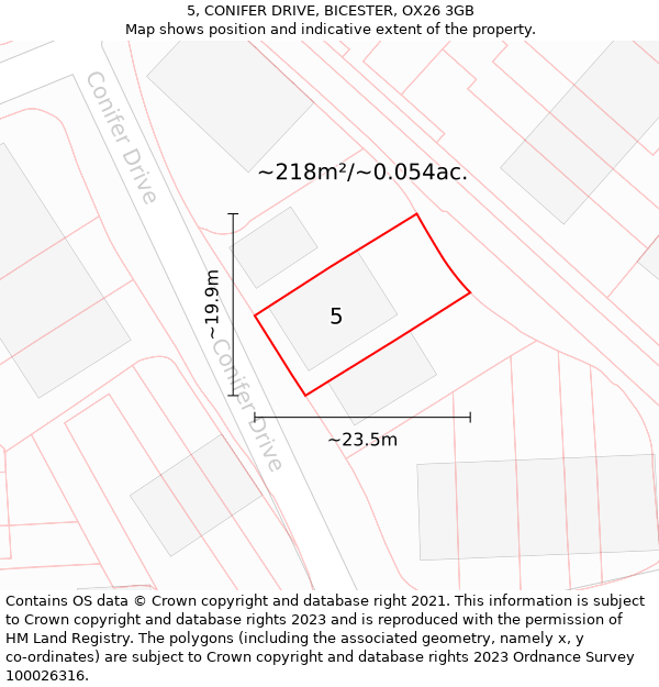 5, CONIFER DRIVE, BICESTER, OX26 3GB: Plot and title map